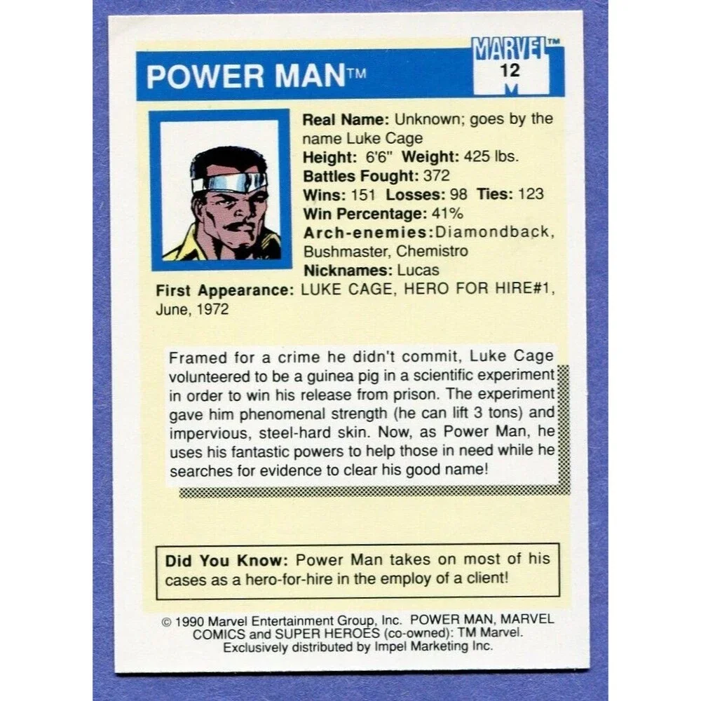 1990 Marvel Universe Card - #12 Powerman